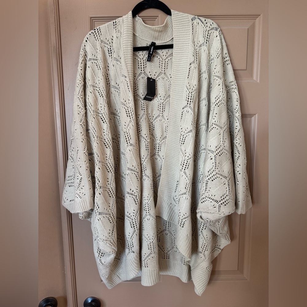 torrid Cream Open-Knit Draped Cardigan